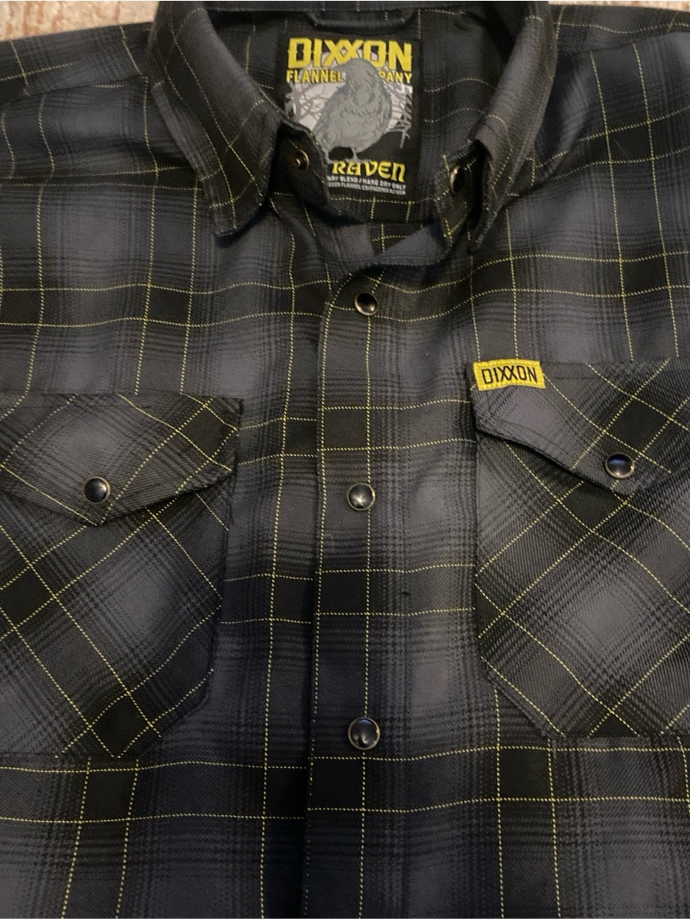 Dixxon Mens Flannel The Raven Pearl Snap Long Sleeve Shirt Sz L Black Button Up - Picture 3 of 13